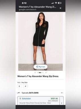 Alexander Wang Zip Dress Size 4- EXCELLENT!